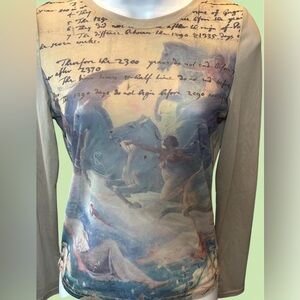 Sixth Dimension brand mesh long sleeve top. Angels and horses. Xsmall-medium.